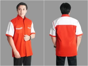 kemeja seragam perusahaan oranye&putih